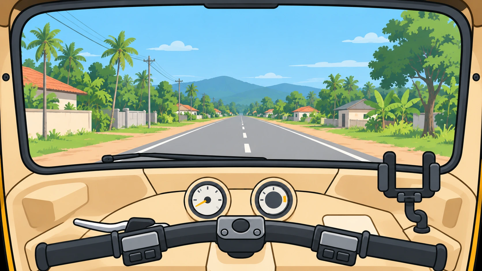 Illustrated tuk-tuk dashboard and phone holder